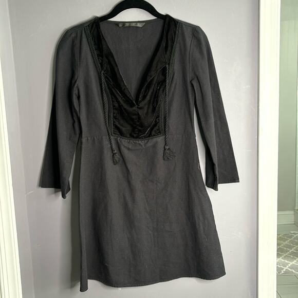 Zara Black Tunic Dress Velvet and Tassel Detailing Side Zipper Size Small - Picture 7 of 7